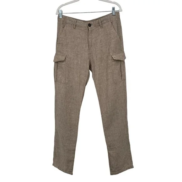 Armani Exchange Size 30 100% Linen Straight Leg Cargo Pants Women Tan Casual - Picture 1 of 6